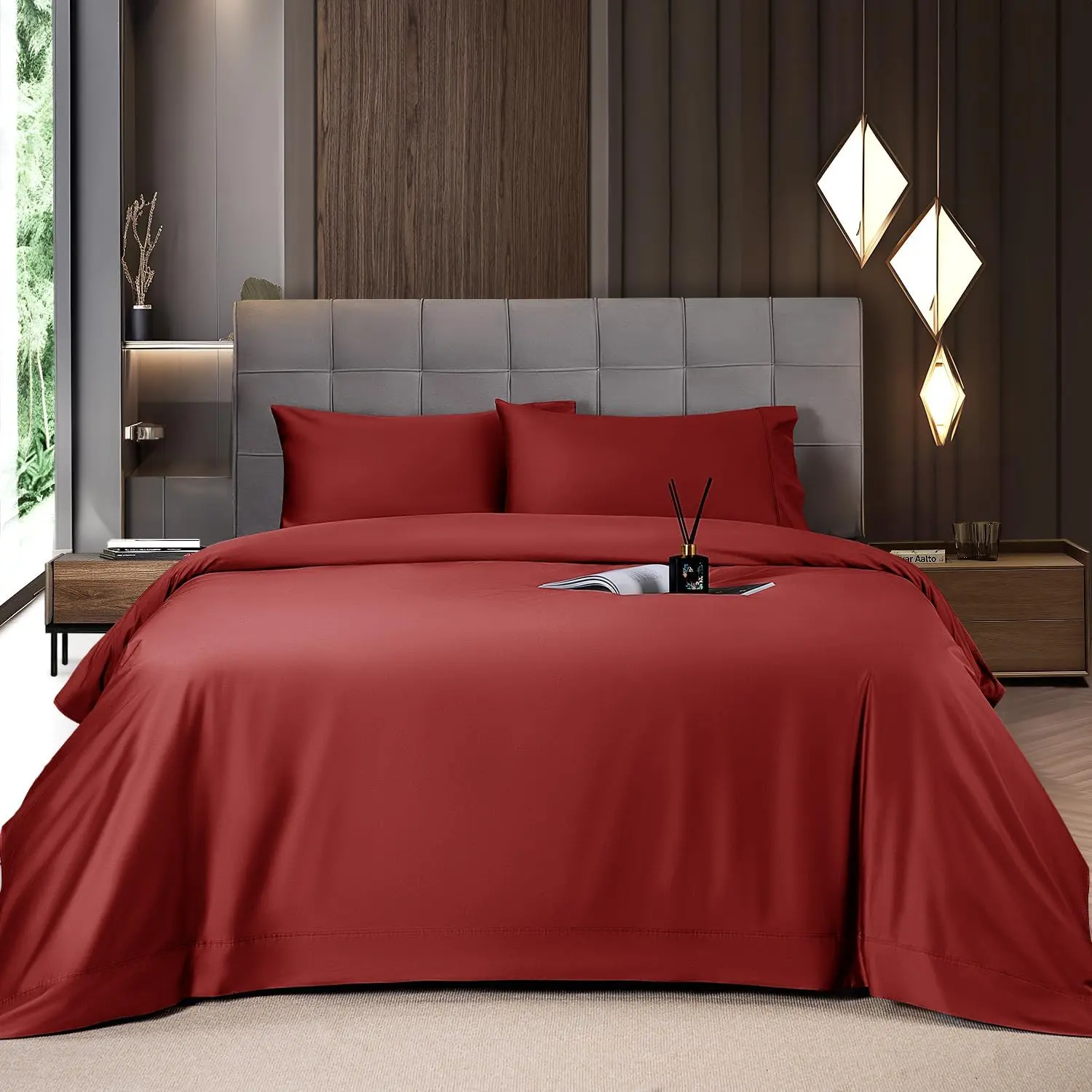 Solid Colored Lightweight Fitted Bedding Sheet Set With Deep Pocket