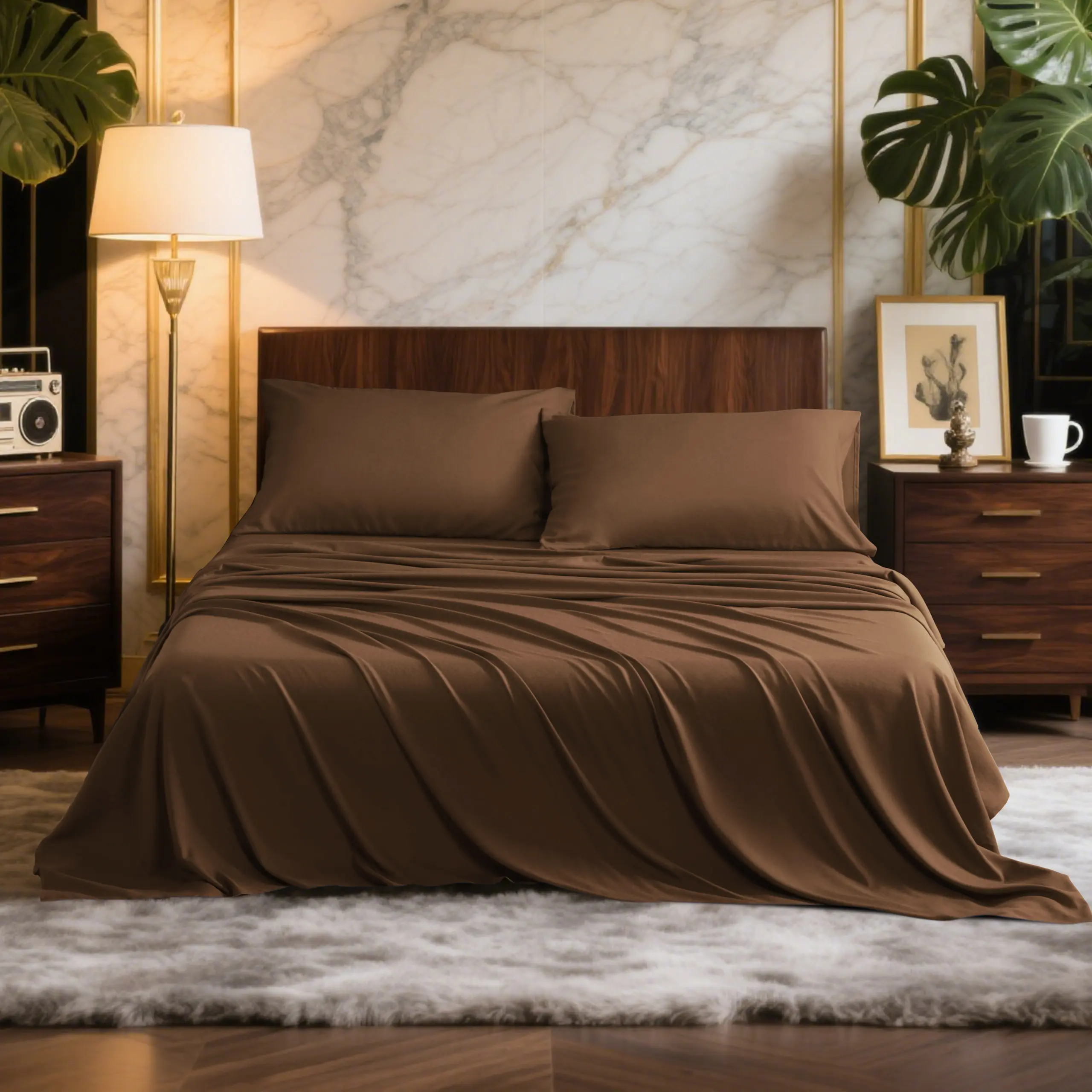 Lightweight Wrinkle Resistant Cooling Bamboo Sheets Set With 15 Inch Deep Pocket