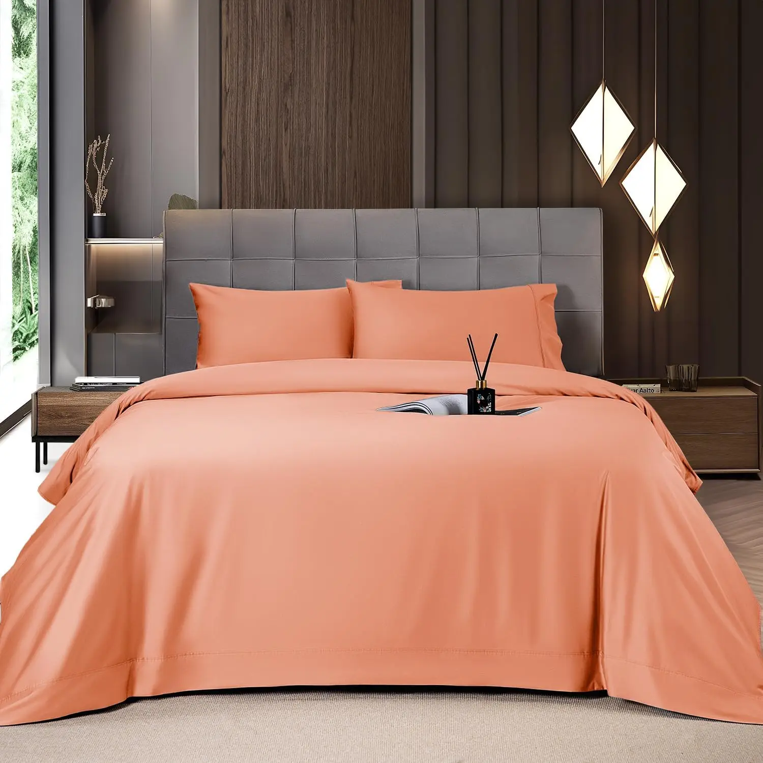 Solid Colored Lightweight Fitted Bedding Sheet Set With Deep Pocket