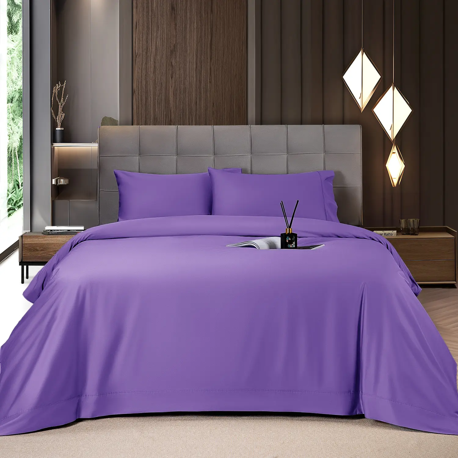 Solid Colored Lightweight Fitted Bedding Sheet Set With Deep Pocket