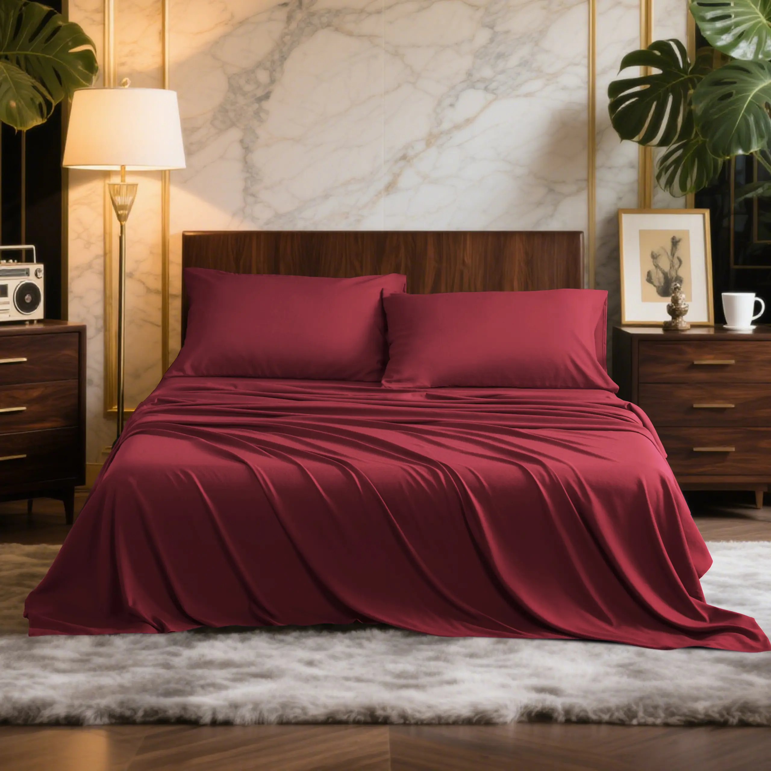Lightweight Wrinkle Resistant Cooling Bamboo Sheets Set With 15 Inch Deep Pocket