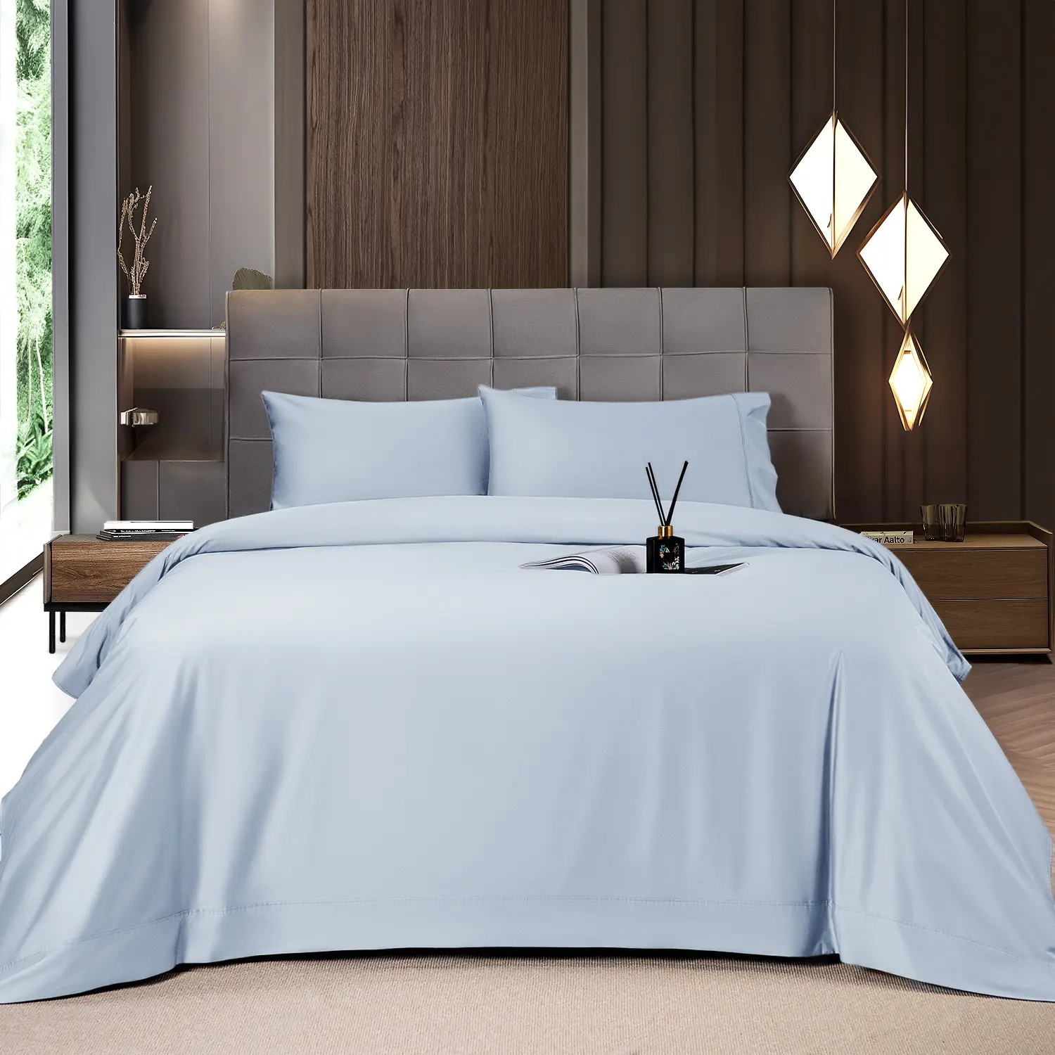 Solid Colored Lightweight Fitted Bedding Sheet Set With Deep Pocket