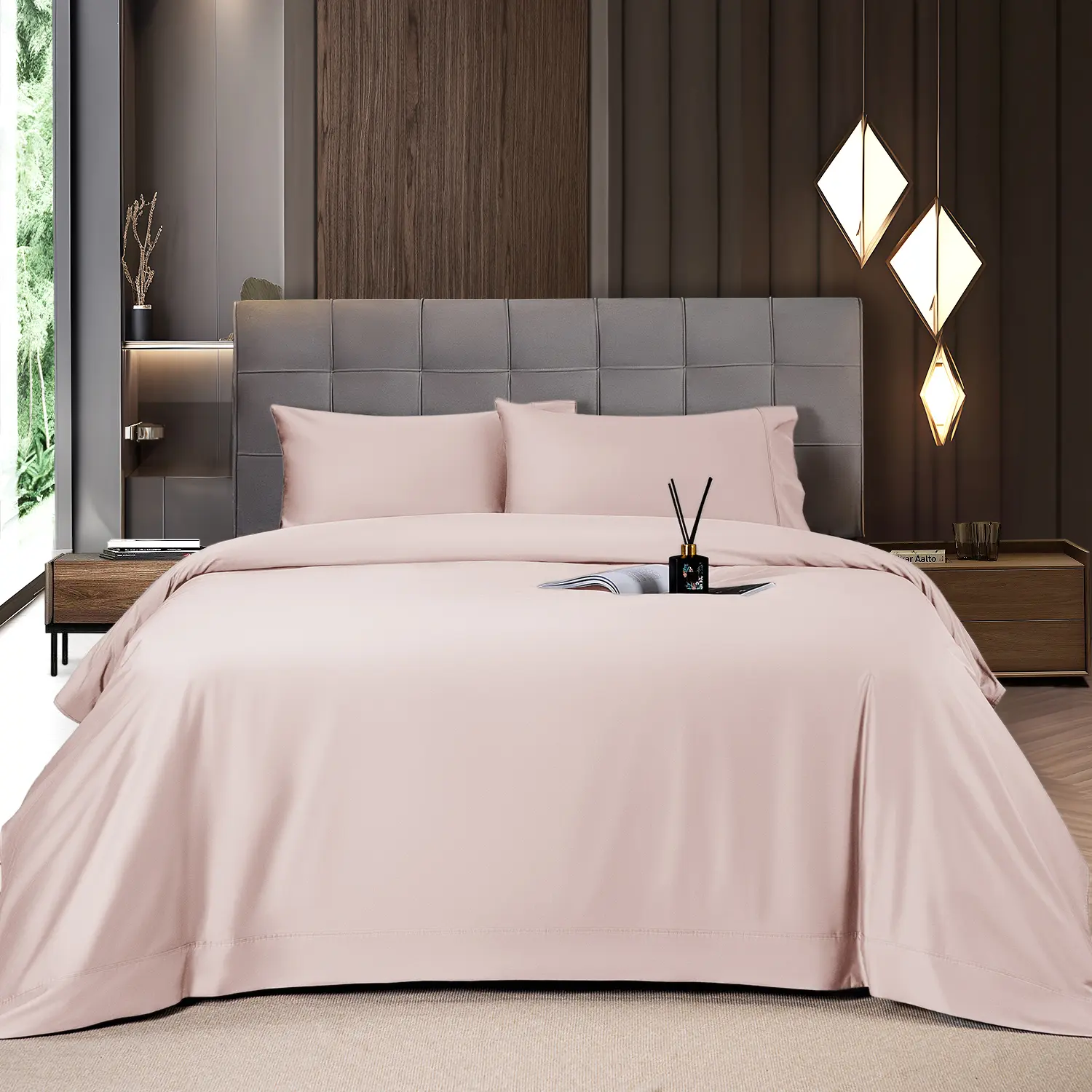 Solid Colored Lightweight Fitted Bedding Sheet Set With Deep Pocket