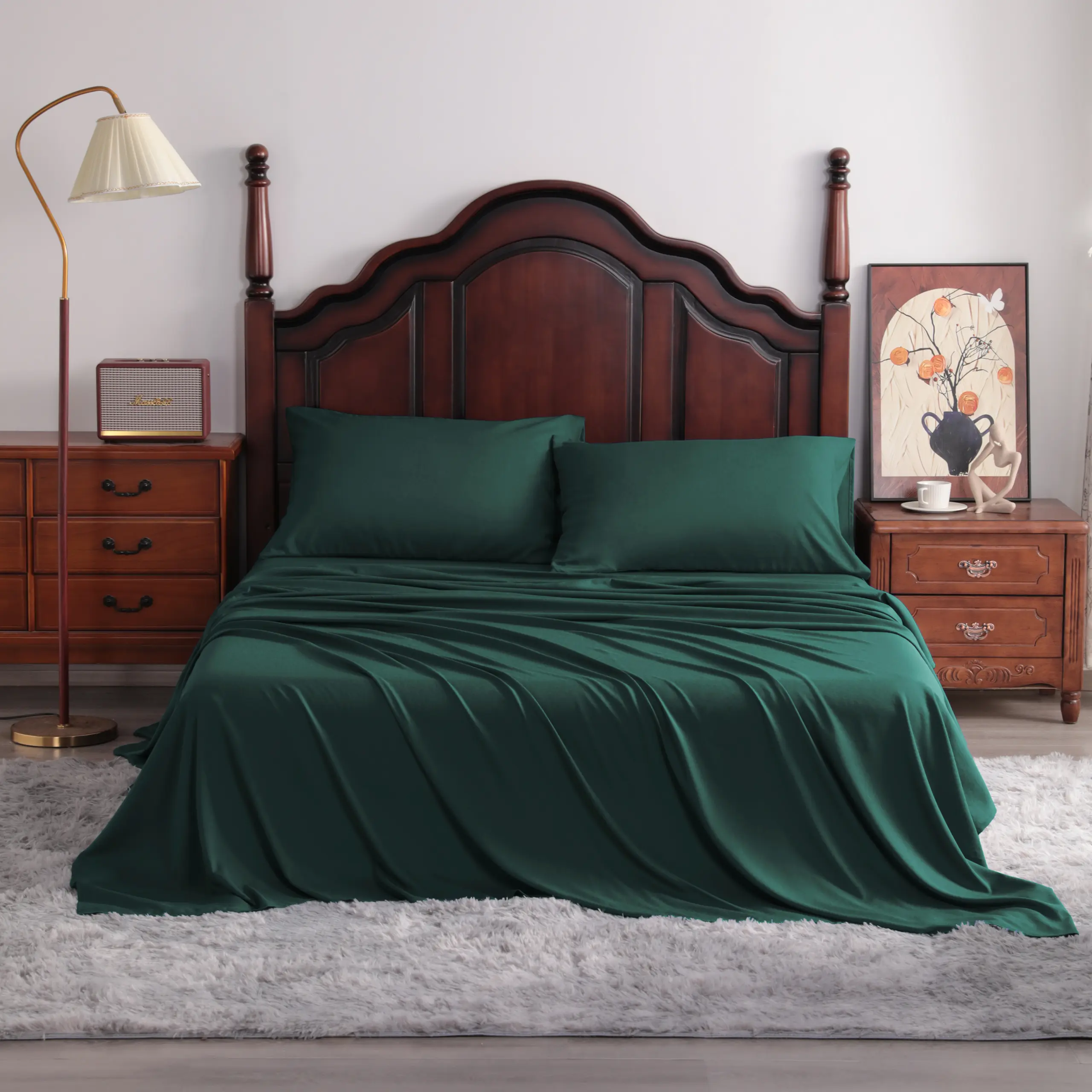 Lightweight Wrinkle Resistant Cooling Bamboo Sheets Set With 15 Inch Deep Pocket