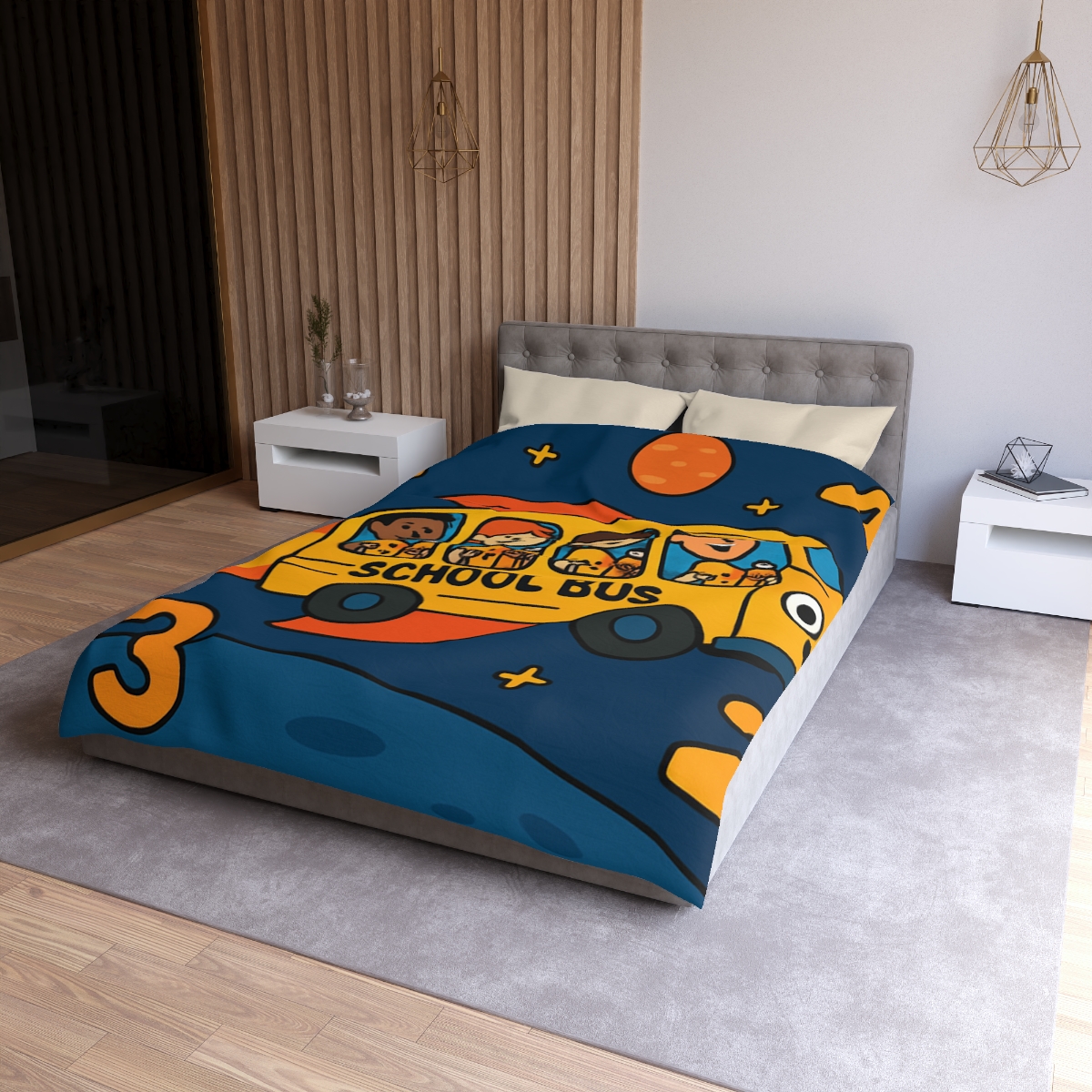 Rocket School Bus To Planet Math personalized bedding duvets