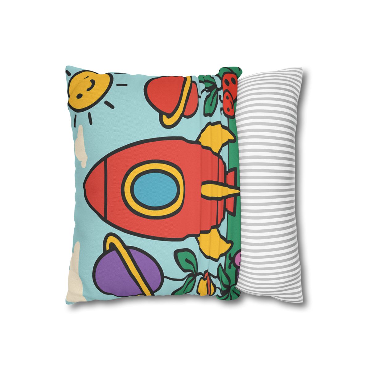 Rainbow Rocket Garden designer print pillow cases