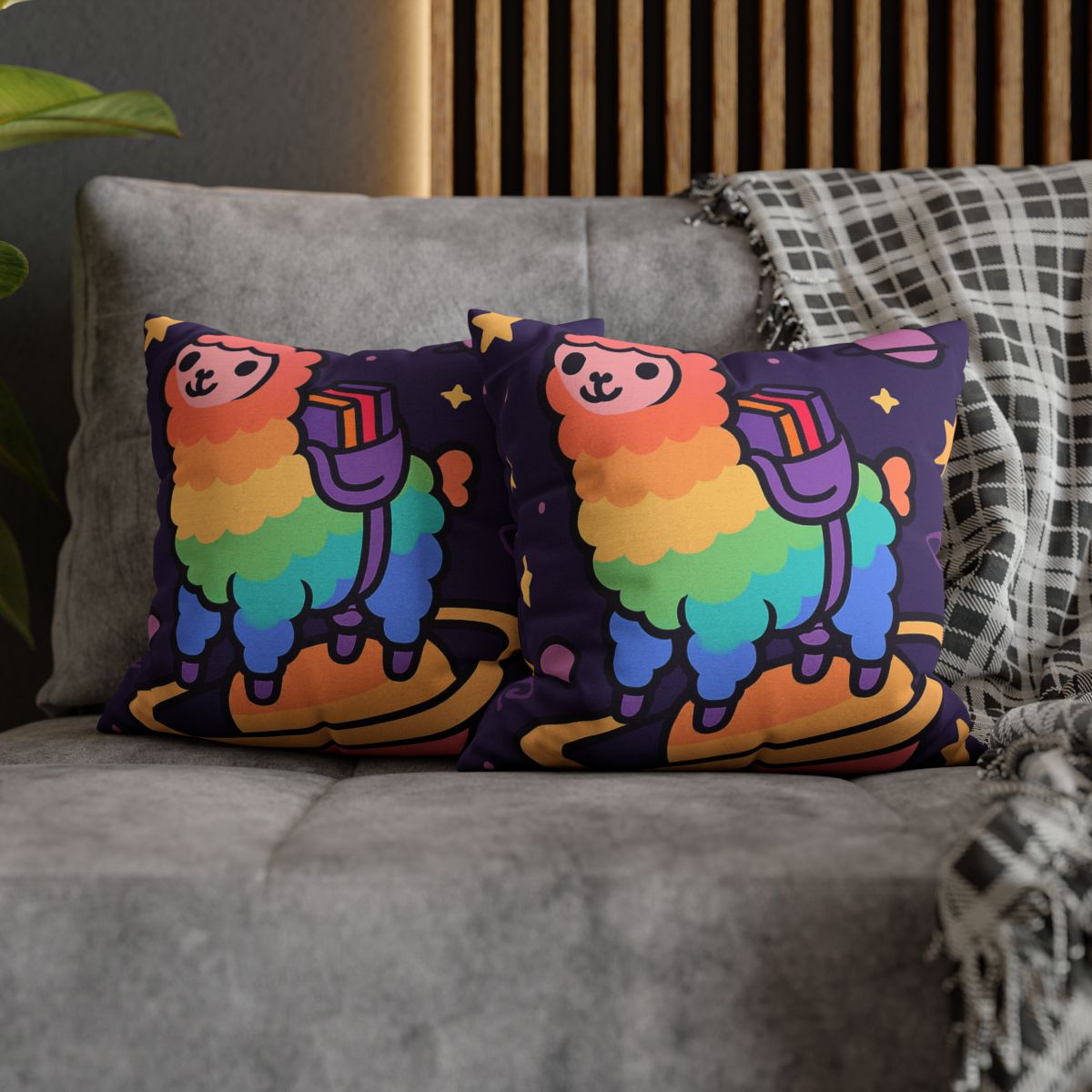 Galaxy Riding Rainbow Llama comfortable bedding pillow covers