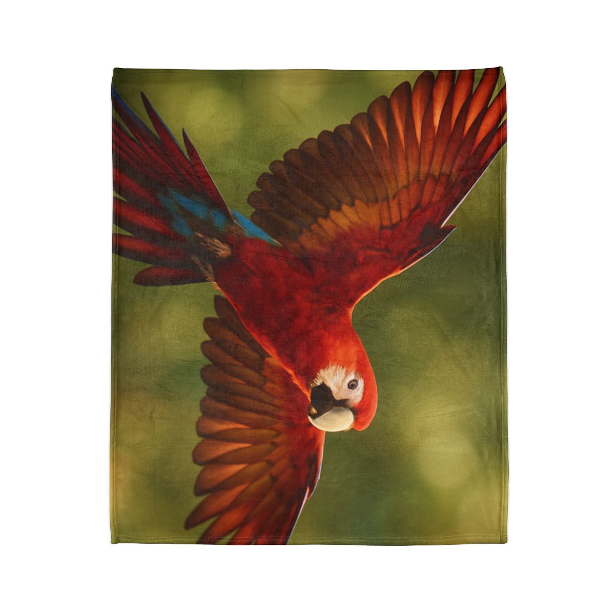 Scarlet Arc Macaw In Flight soft fleece blankets