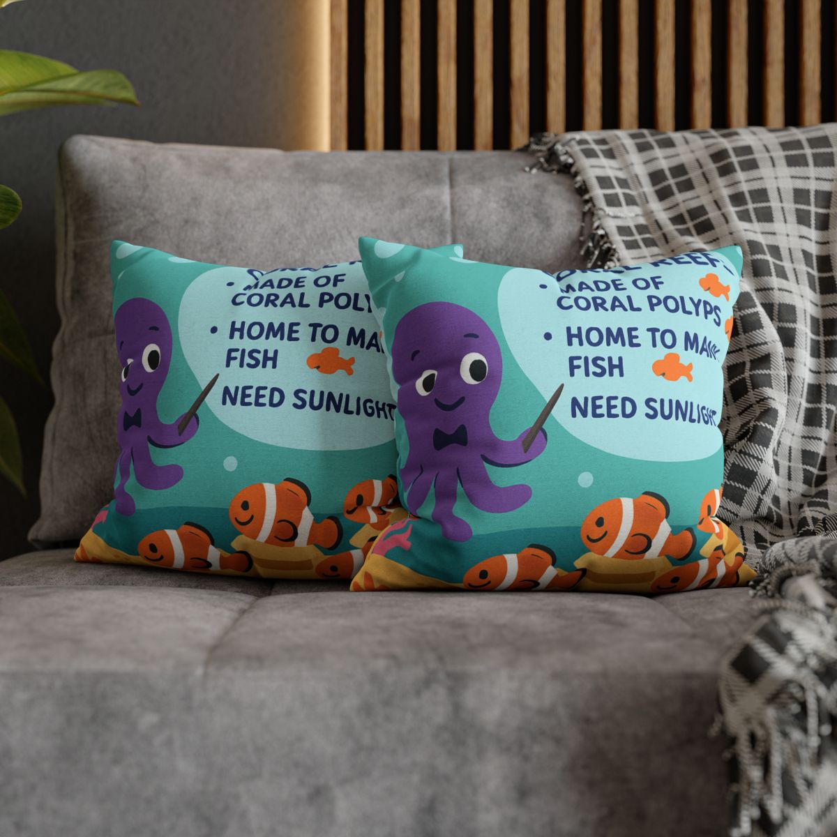 Coral Classroom With Professor Octopus stylish decorative pillowcases