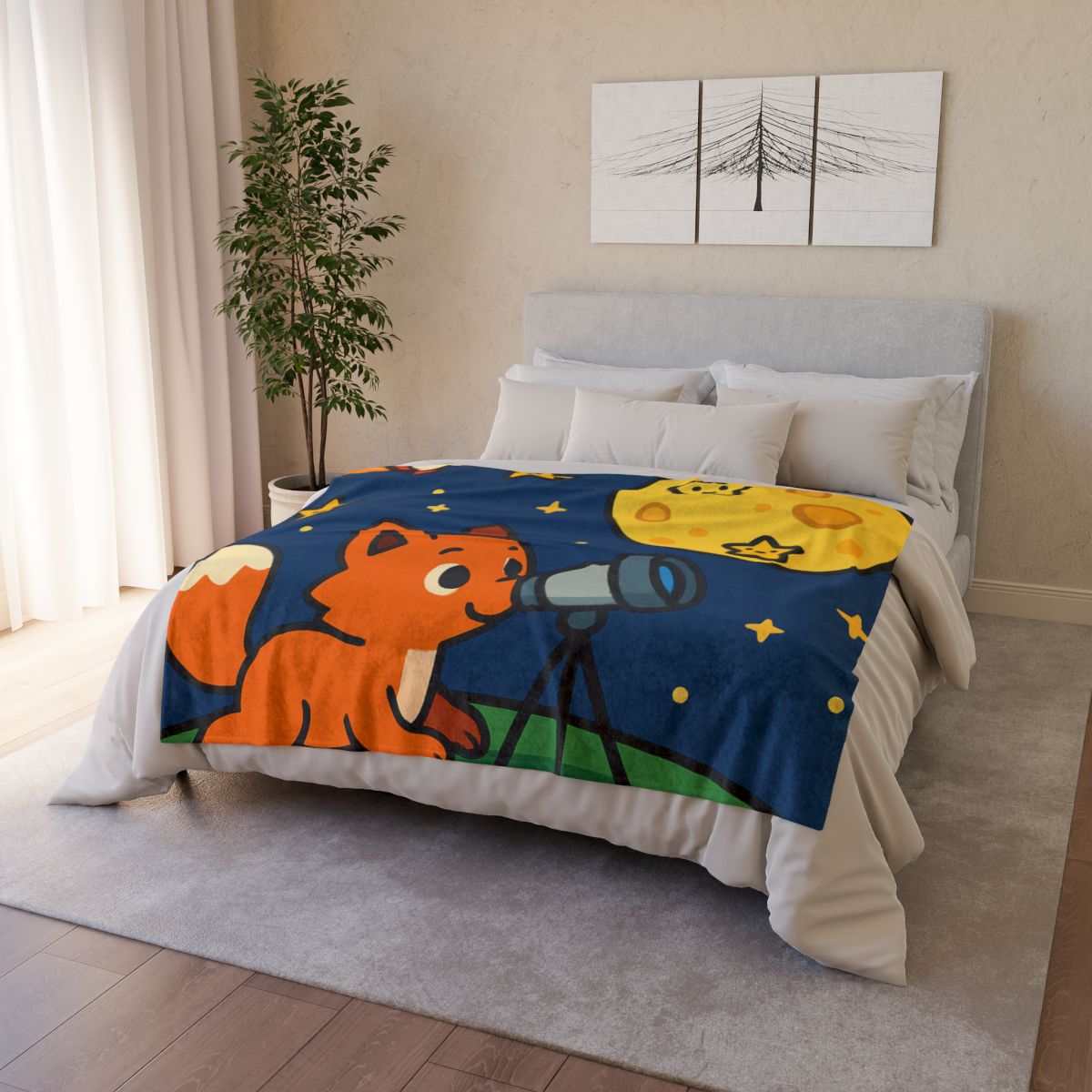 Stargazer Fox In The Moon Meadow personalized cozy blankets