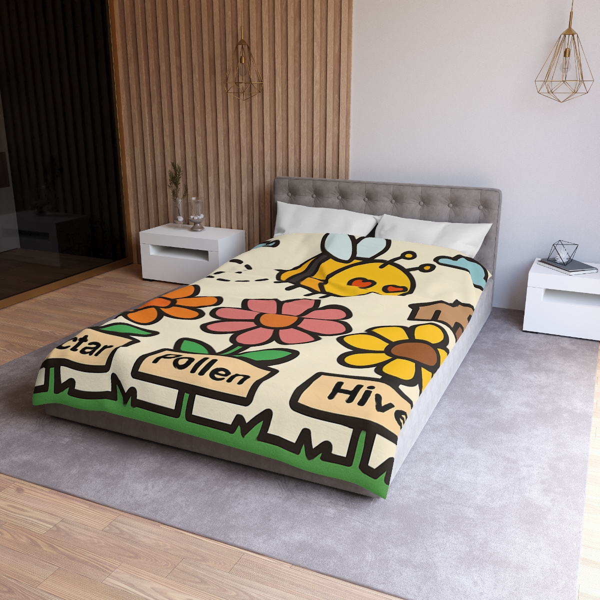 Robot Bee Pollination Map designer printed duvets