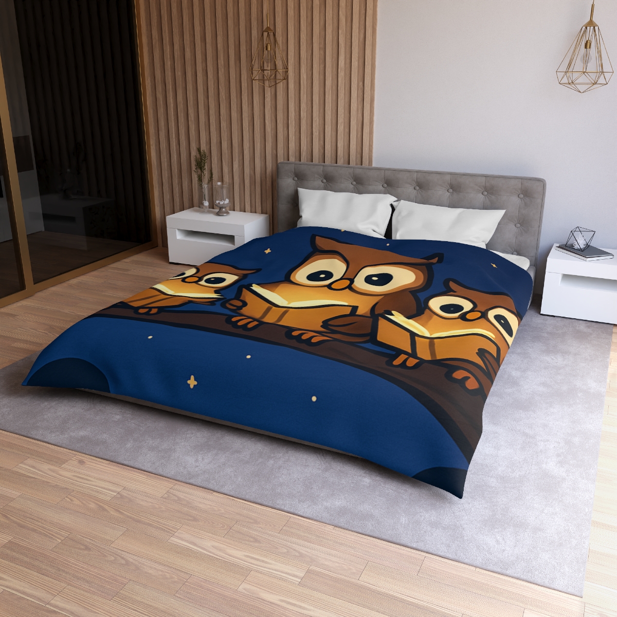 Moonlight Library Of Owls personalized bedding duvets