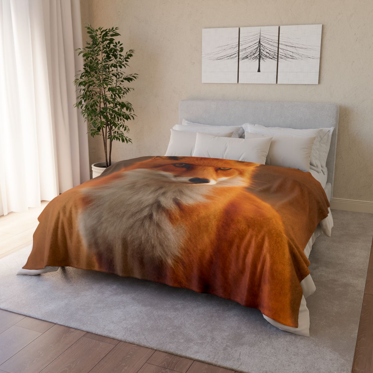 Crimson Whisper Red Fox personalized cozy blankets