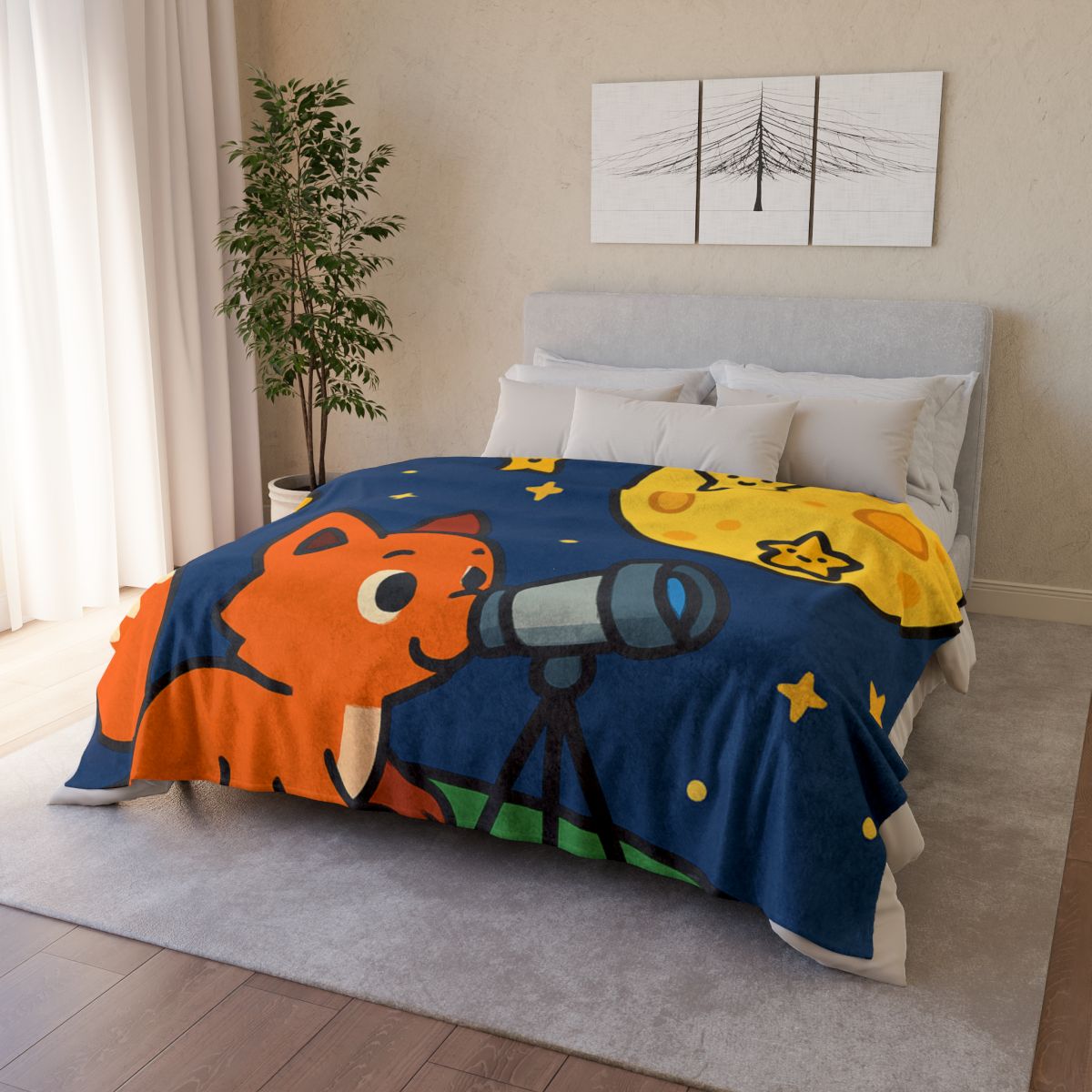 Stargazer Fox In The Moon Meadow personalized cozy blankets