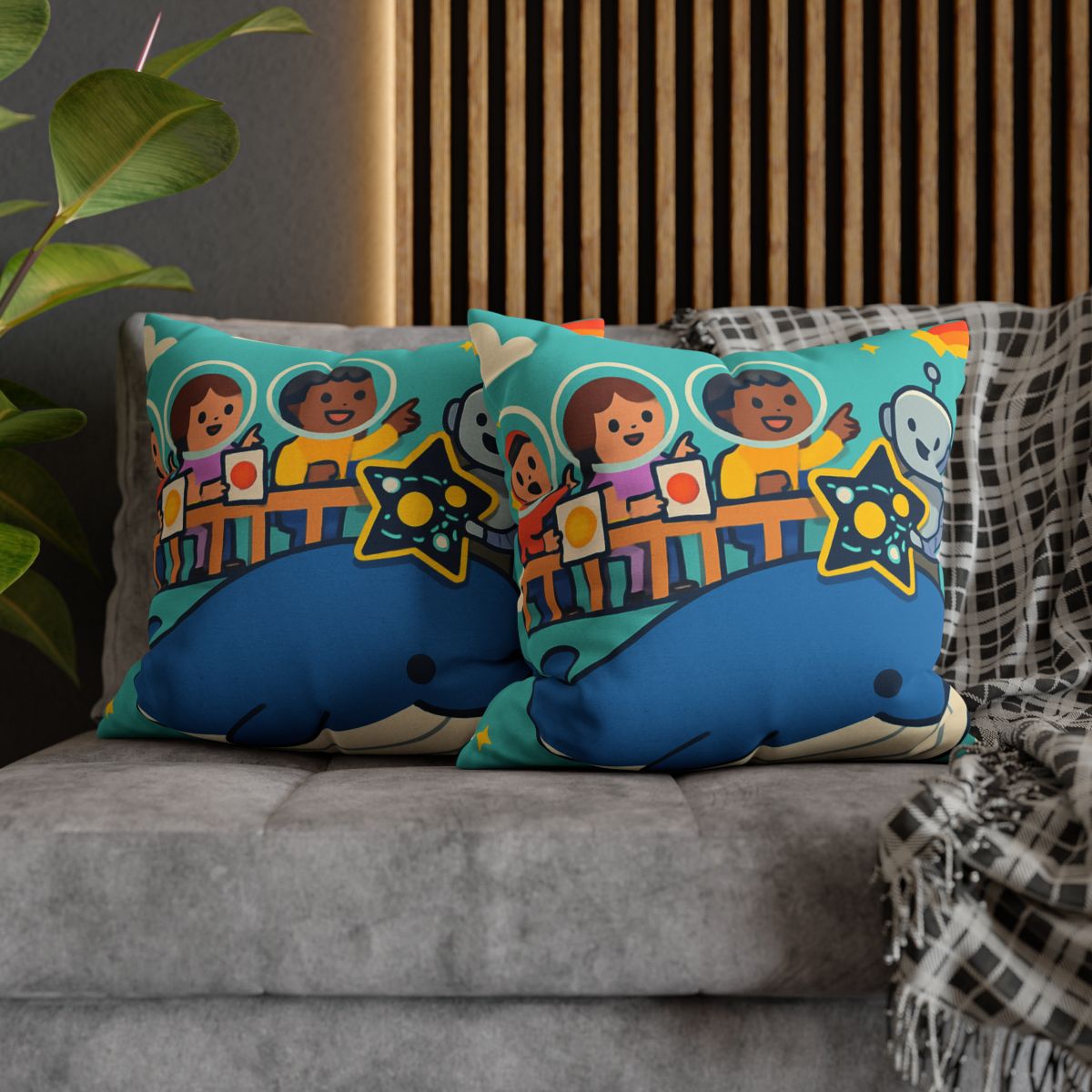 Comet Classroom In The Sky Whale designer print pillow cases