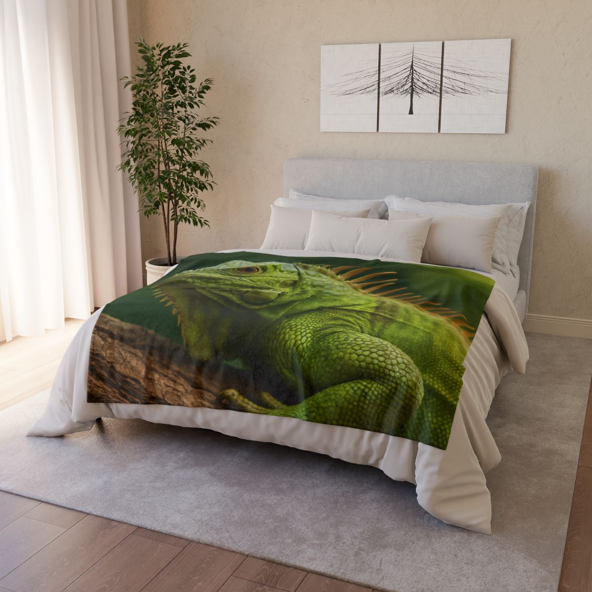 Verdant Gaze Green Iguana soft fleece blankets