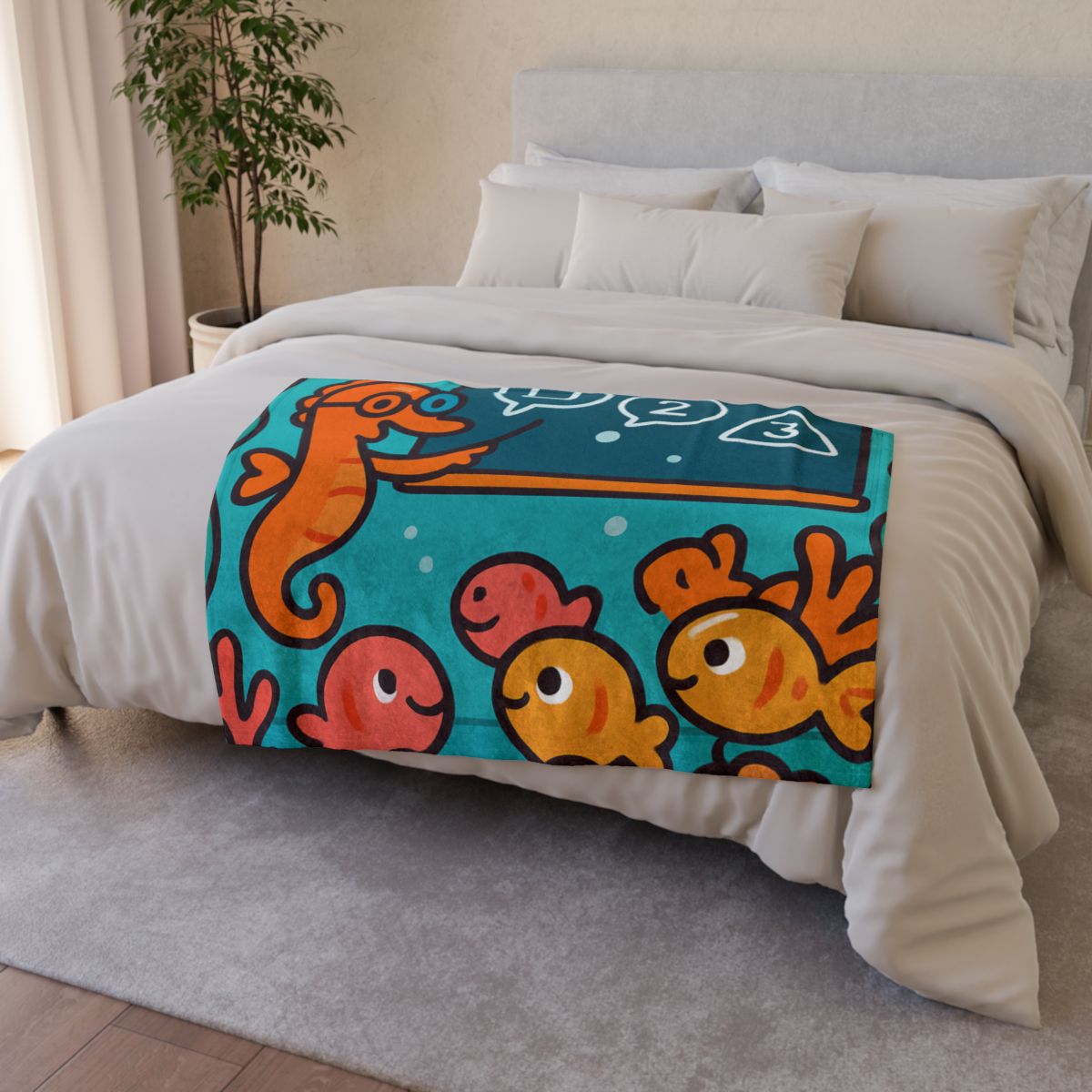 Coral Classroom With The Seahorse Teacher soft fleece blankets