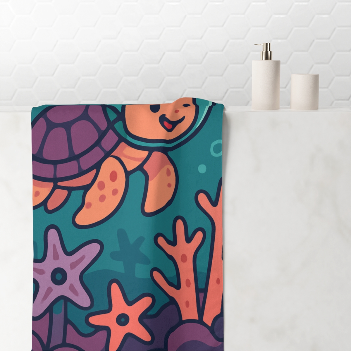 Galactic Coral Reef Explorer Turtle decorative home towelscustom towels