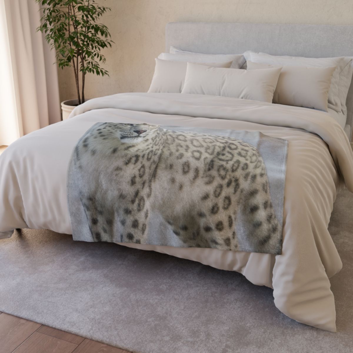 Snow Drift Hunter Snow Leopard personalized cozy blankets