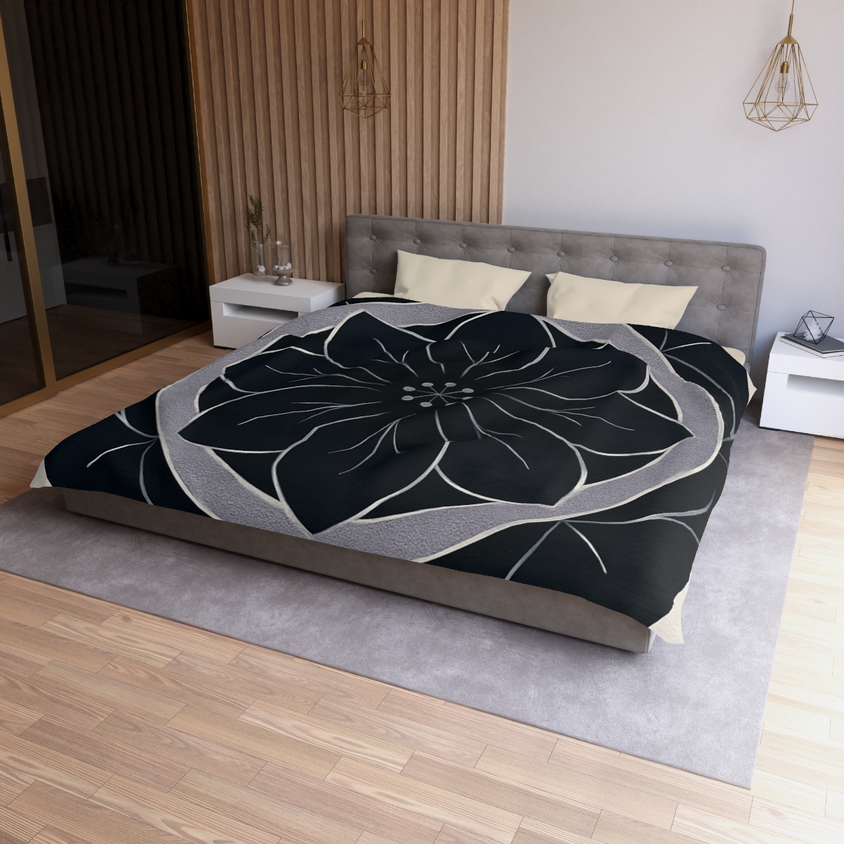 Petal Orbit Rosette designer printed duvets