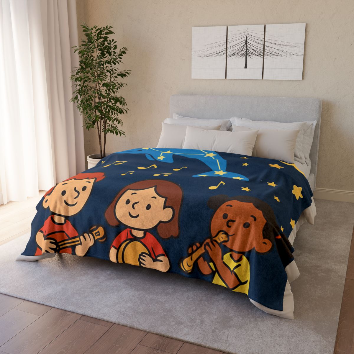 Starlight Orchestra Of The Dolphin Constellation designer printed blankets
