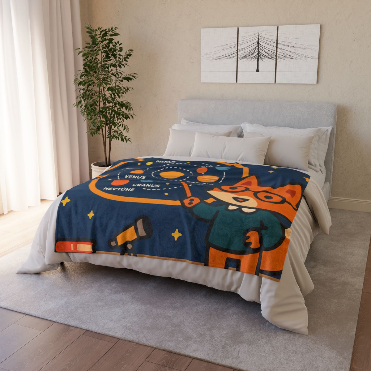 Comet Classroom With Star Map Fox personalized cozy blankets