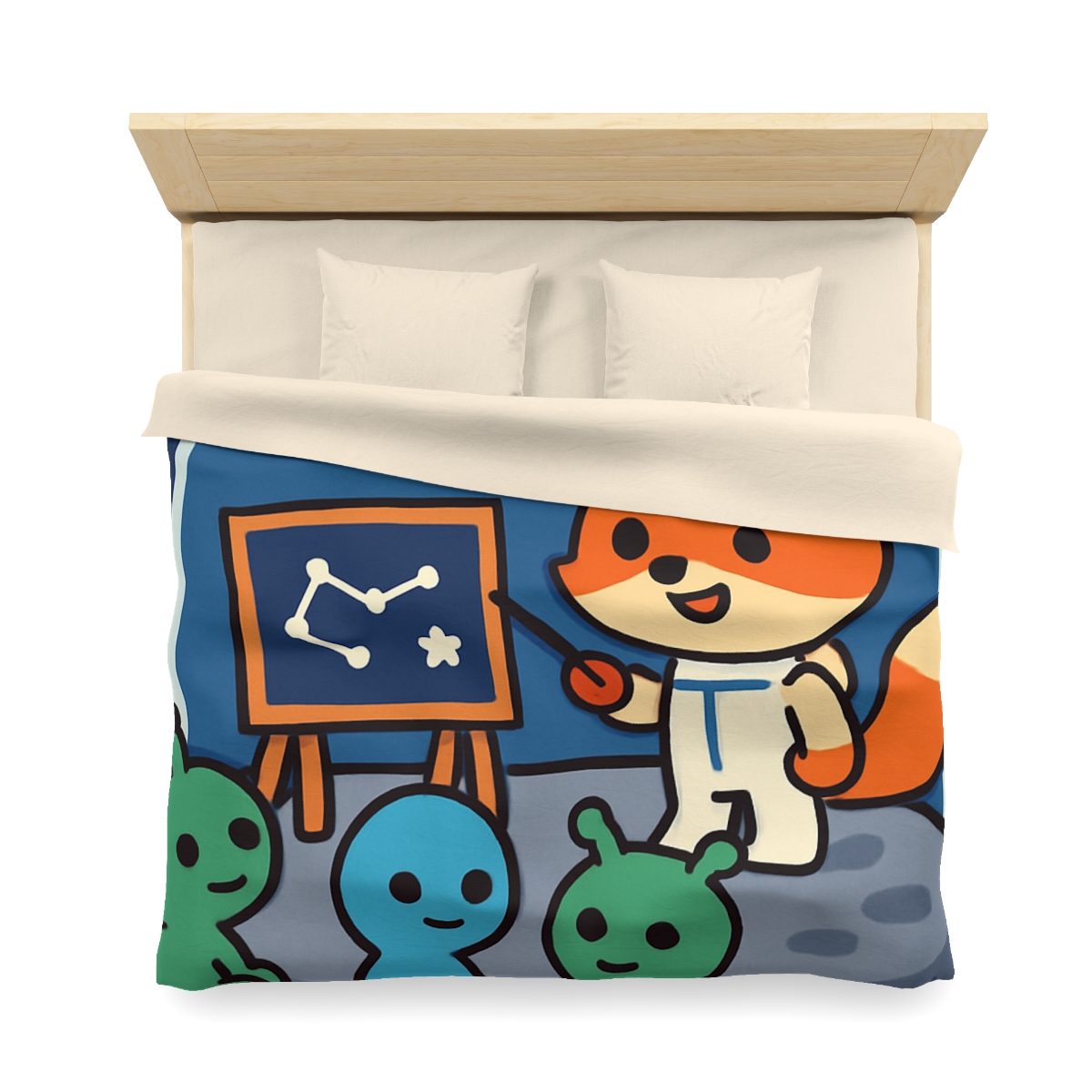 Comet Classroom With Curious Space Fox designer printed duvets