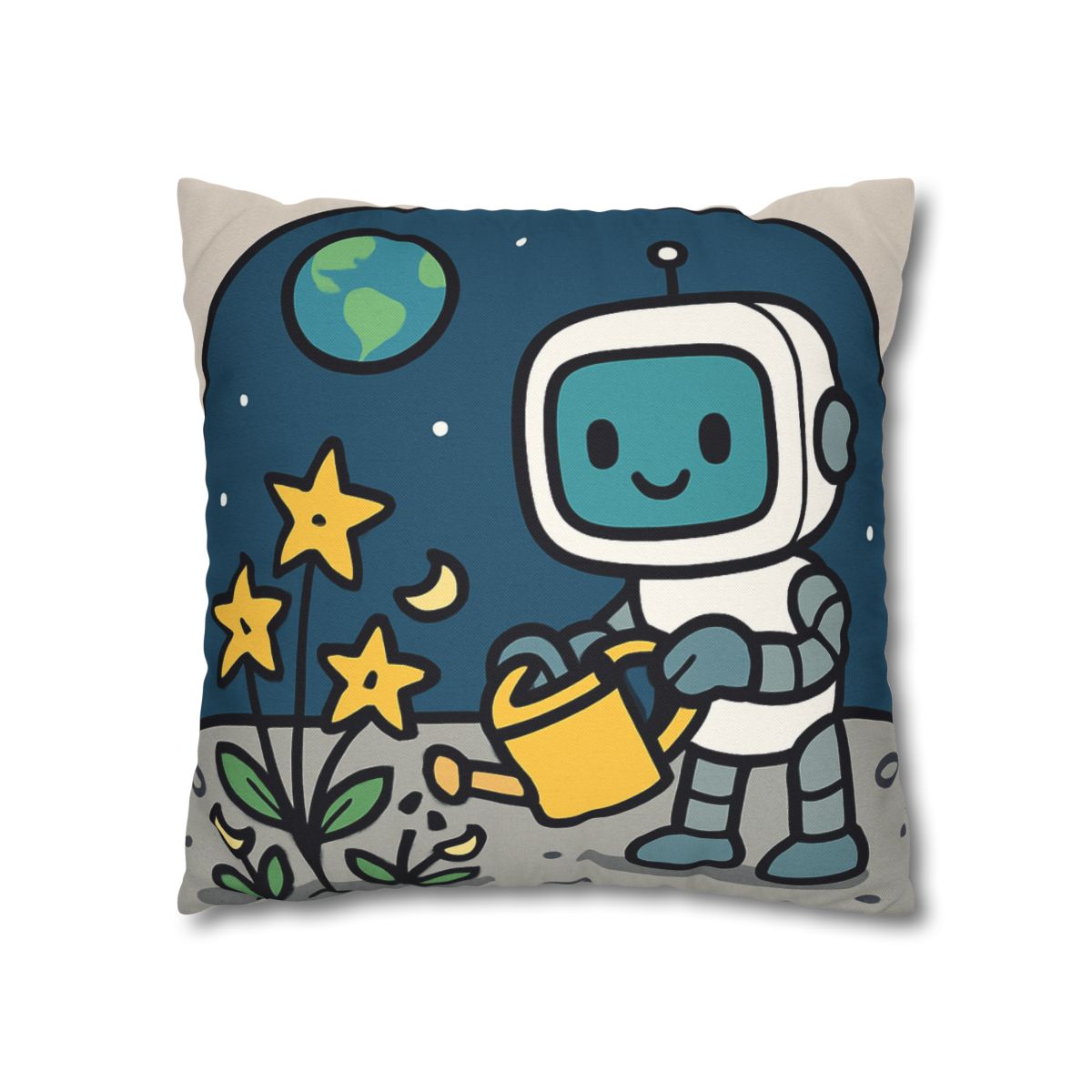 Moon Garden Robot And Space Sprouts designer print pillow cases