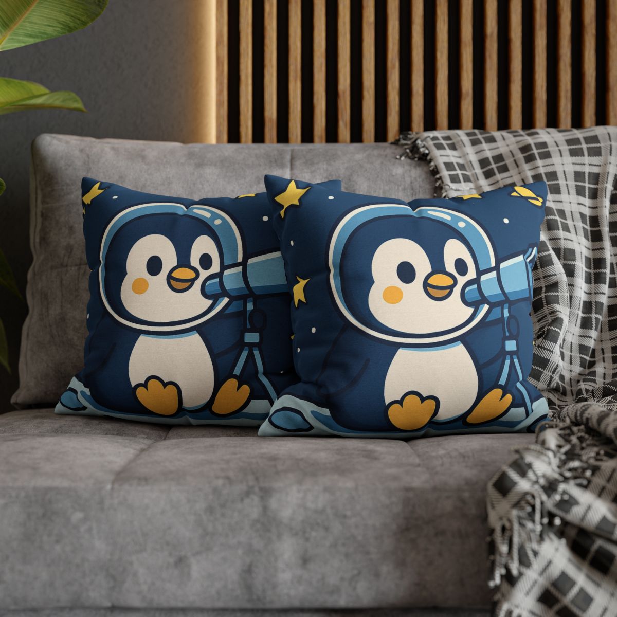 Stargazing Penguin On The Moon comfortable bedding pillow covers
