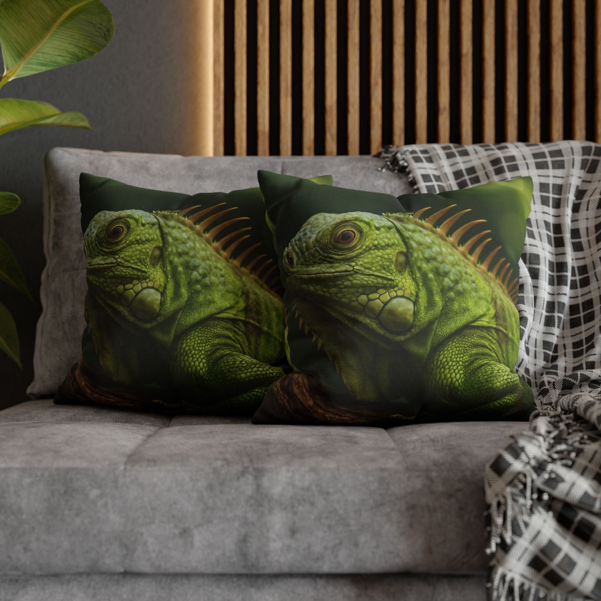 Verdant Gaze Green Iguana soft cotton pillow cases