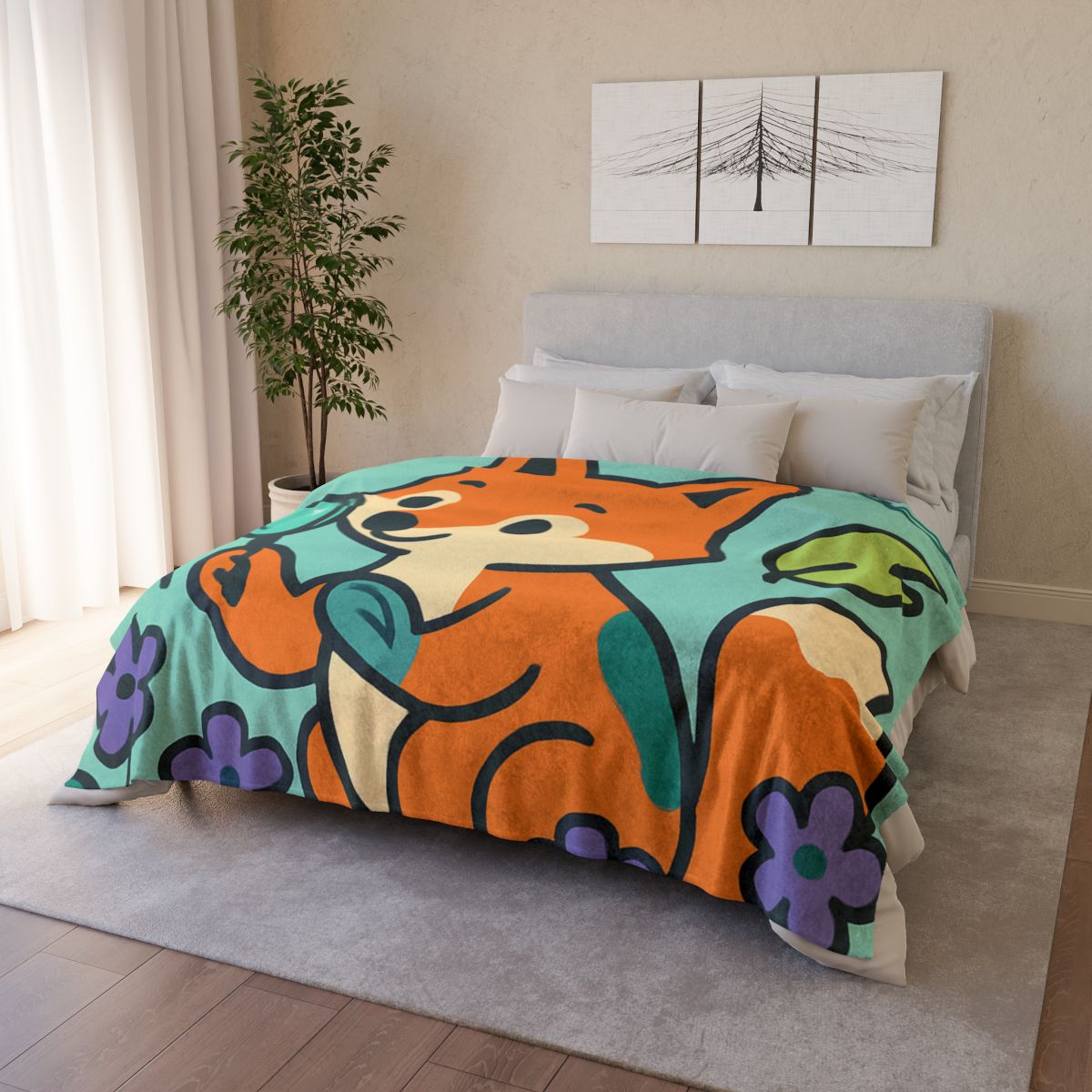 Galaxy Garden Fox soft fleece blankets