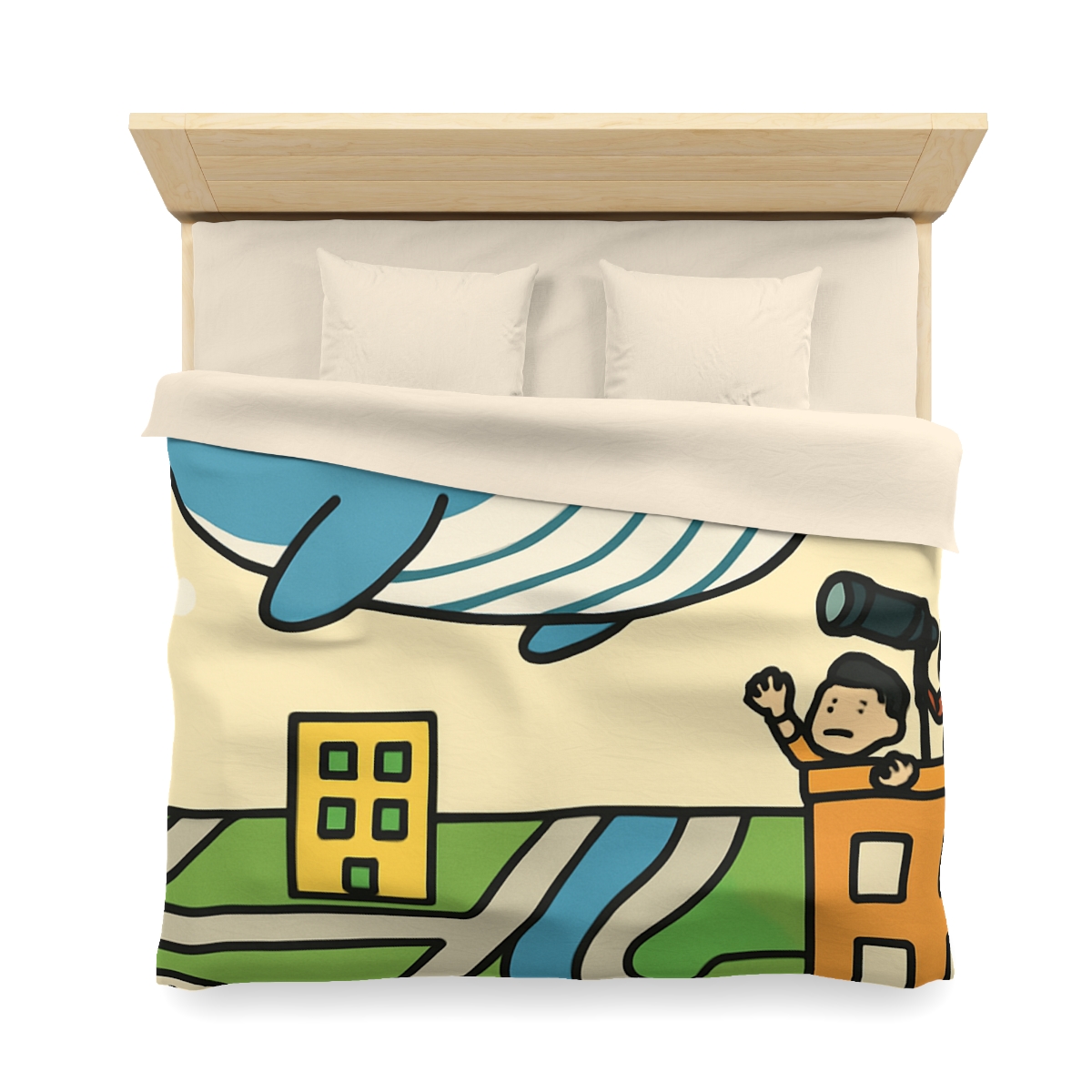 Sky Whale Over The Map City personalized bedding duvets