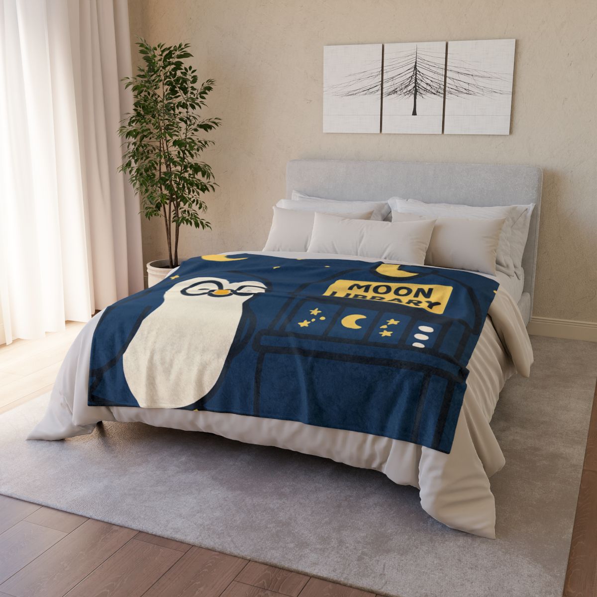 Moonlight Library Run By A Wise Penguin Astronomer personalized cozy blankets