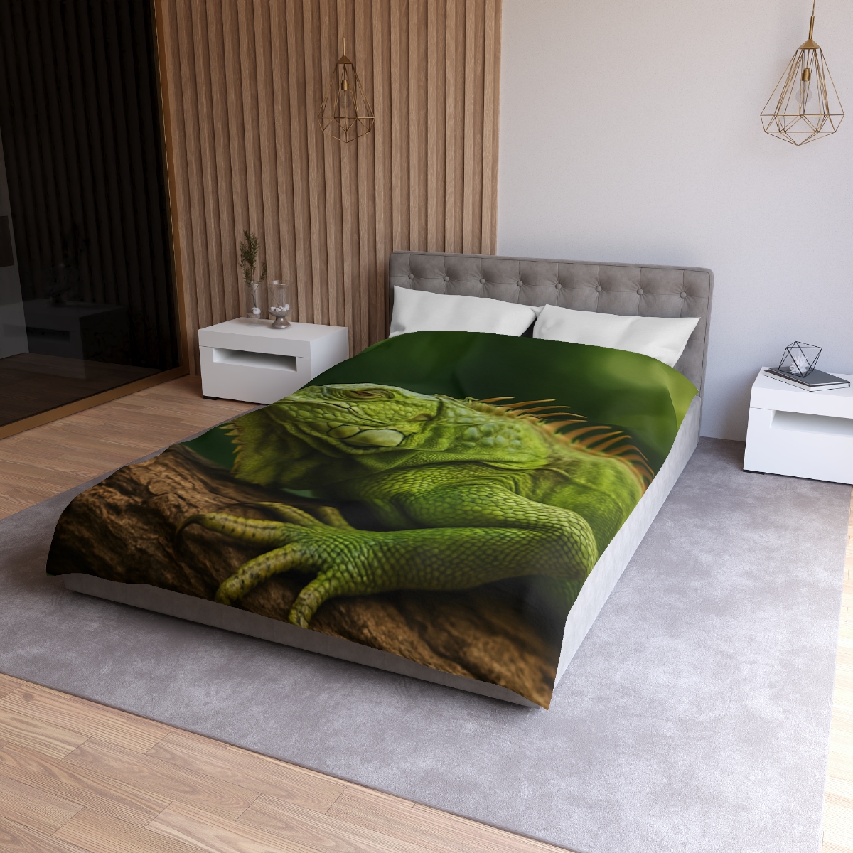 Verdant Gaze Green Iguana personalized bedding duvets