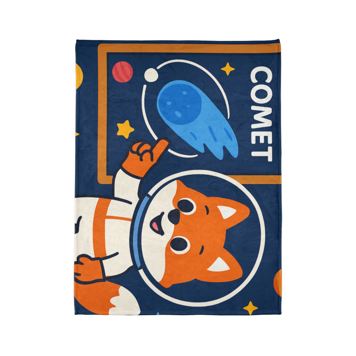 Comet Classroom With Curious Space Fox personalized cozy blankets