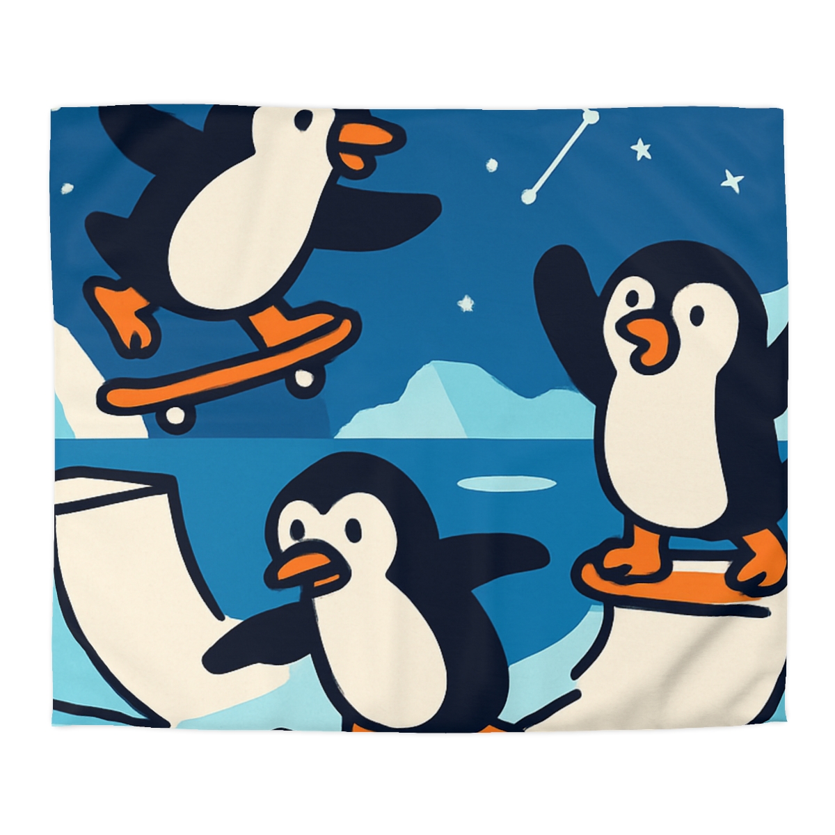 Galaxy Skate Park Penguins stylish duvet covers