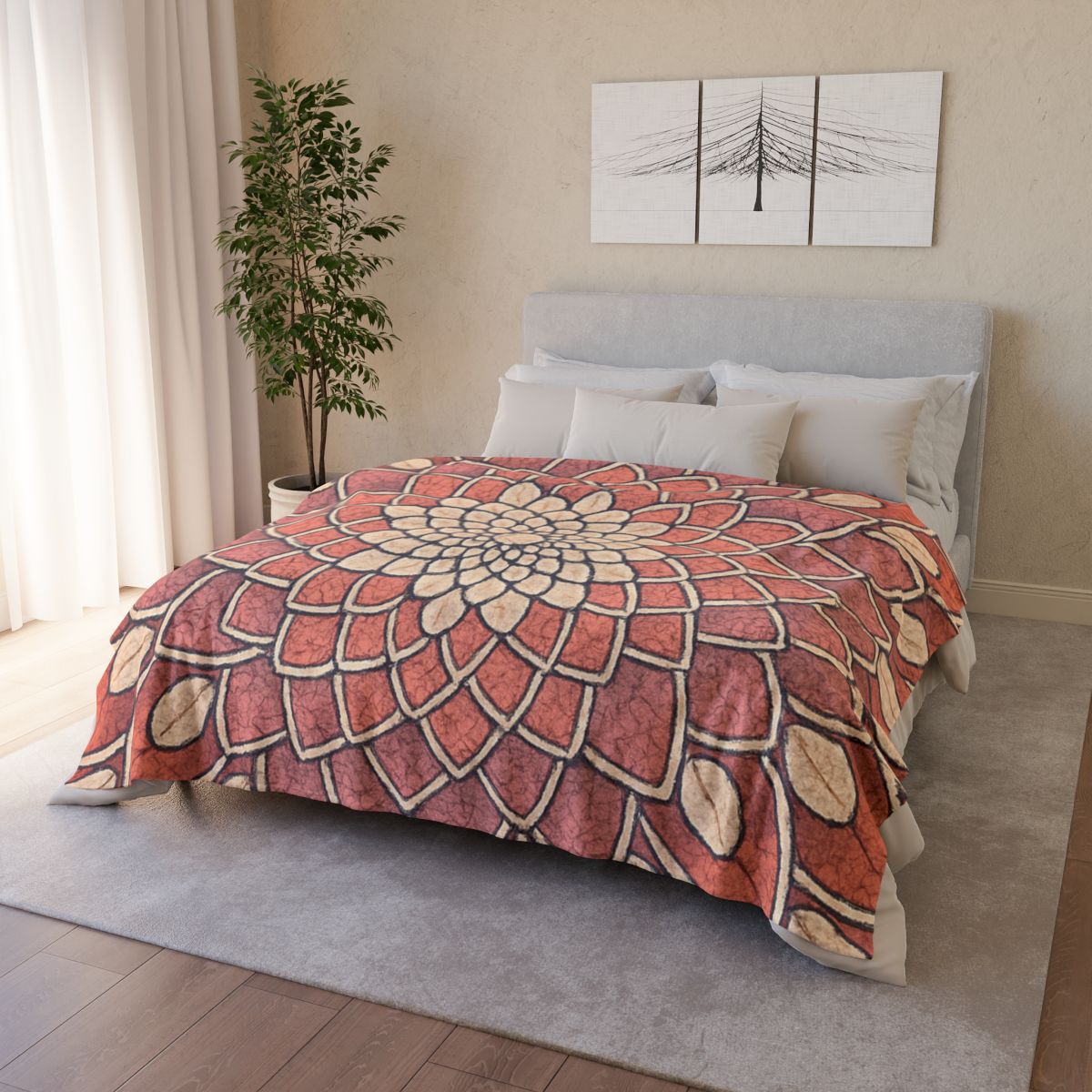 Bud Mosaic Fractal Bloom stylish throw blankets