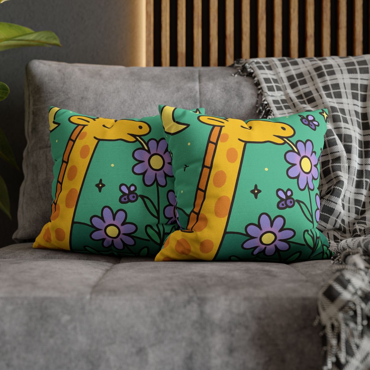 Galactic Garden Giraffe designer print pillow cases
