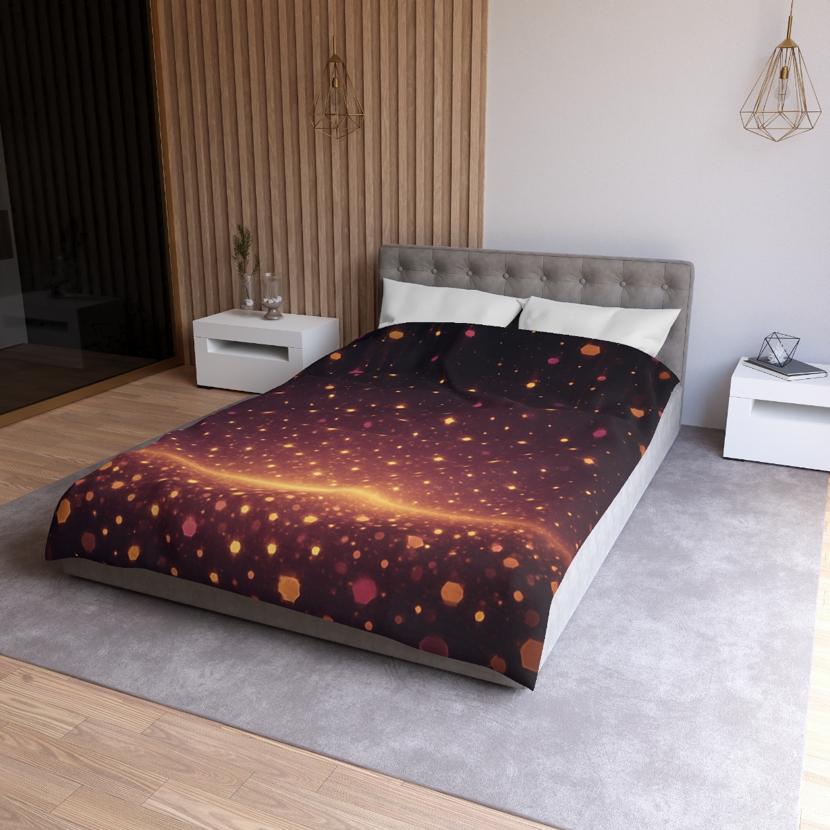 Photon Rain Mosaic designer printed duvets
