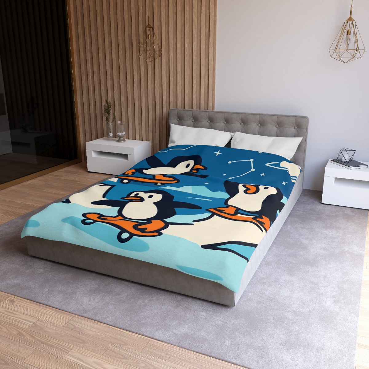 Galaxy Skate Park Penguins stylish duvet covers