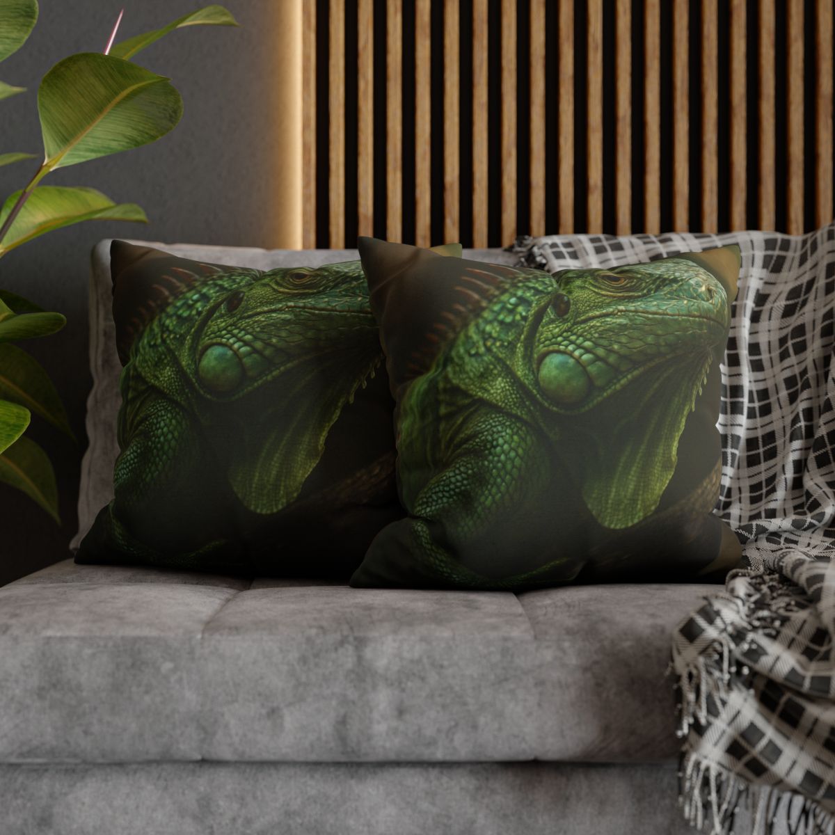 Starlit Stillness Green Iguana trendy patterned pillow cases