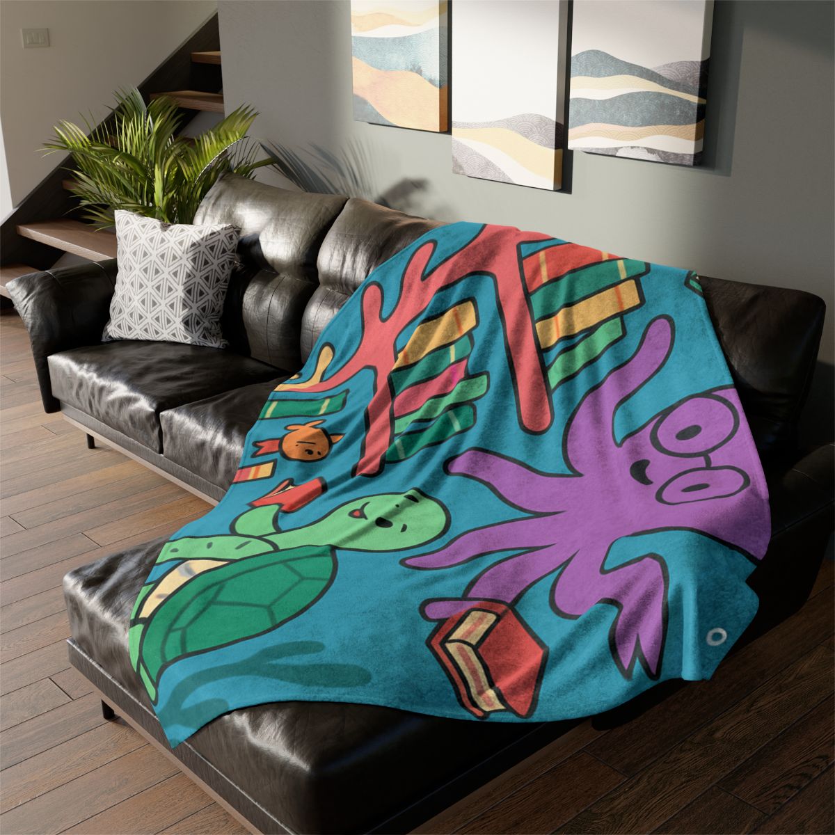 Coral Library And The Octopus Librarian designer printed blankets
