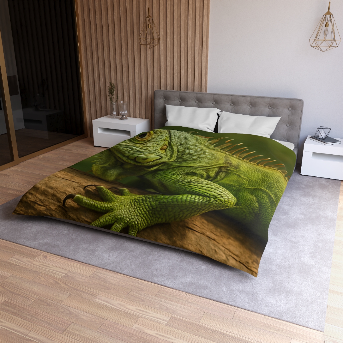 Verdant Stillness Green Iguana personalized bedding duvets