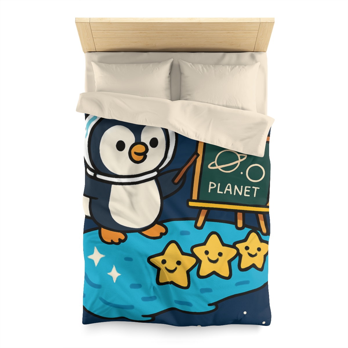 Comet Classroom With Captain Penguin designer printed duvets