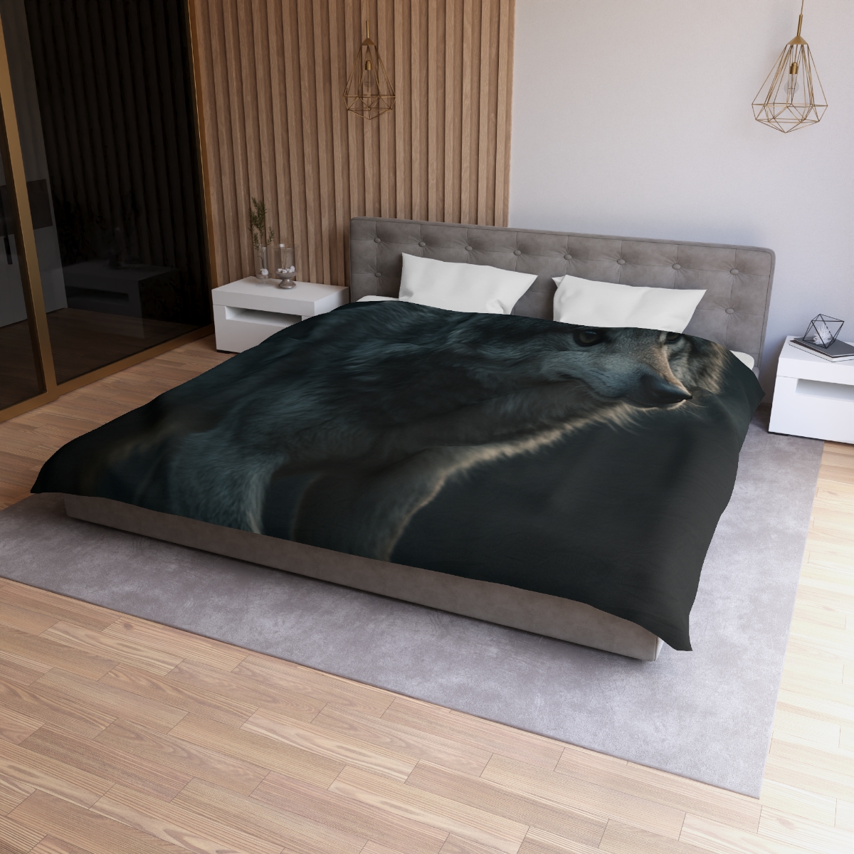 Moonlit Sentinel Gray Wolf trendy bedroom duvets