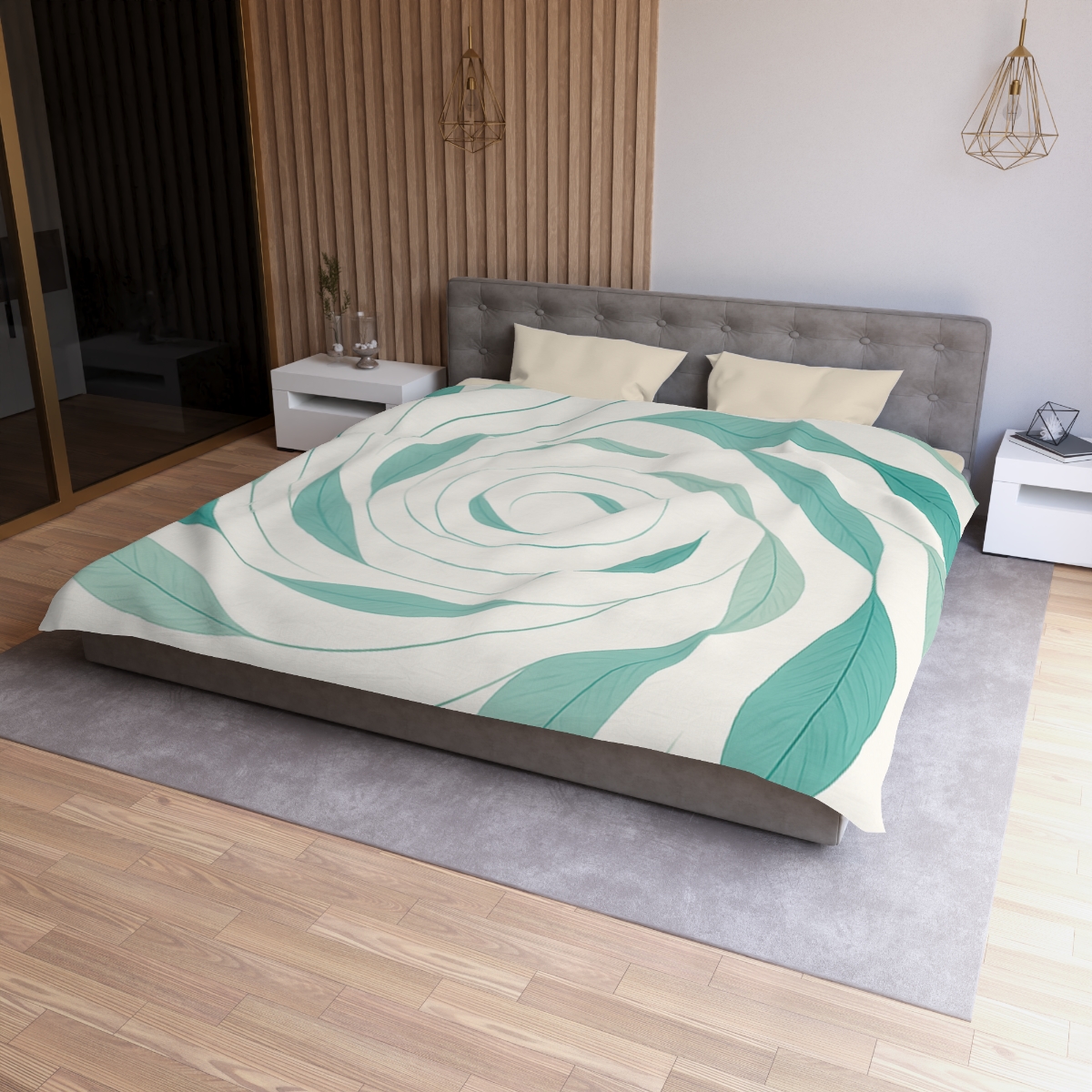 Orbiting Leaf Halo designer printed duvets