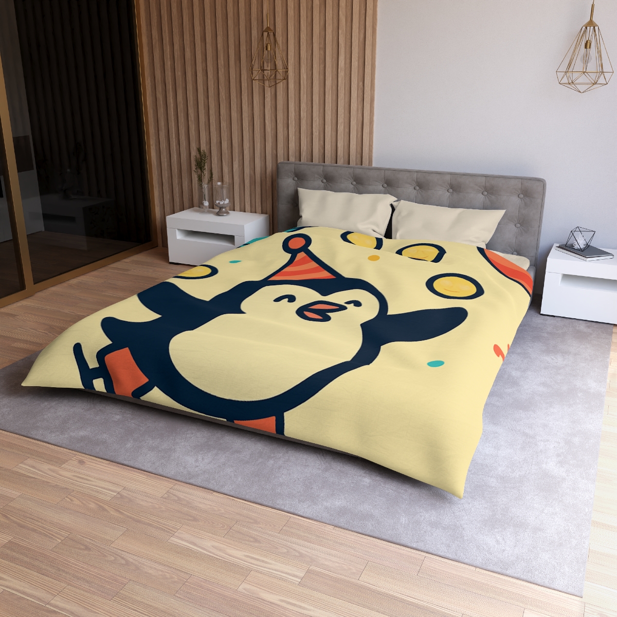 Cosmic Carnival Penguin designer printed duvets