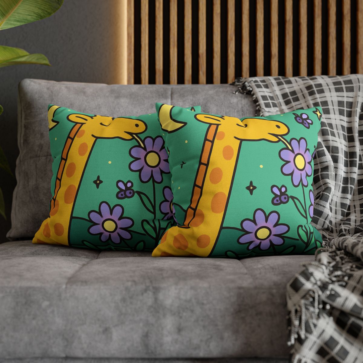 Galactic Garden Giraffe designer print pillow cases