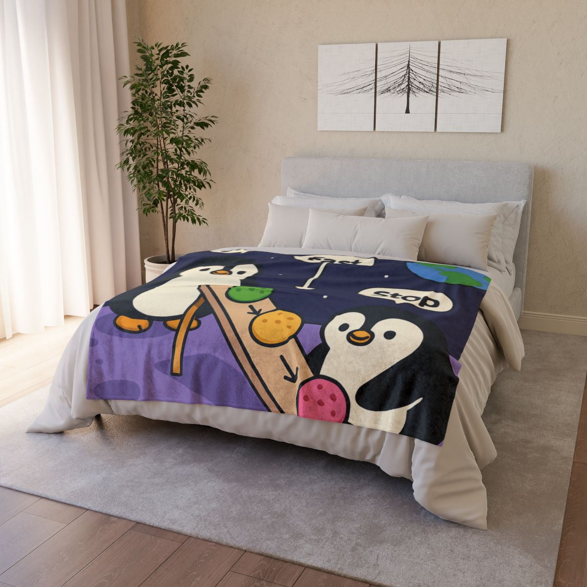 Moonlight Penguin Ice Cream Physics stylish throw blankets