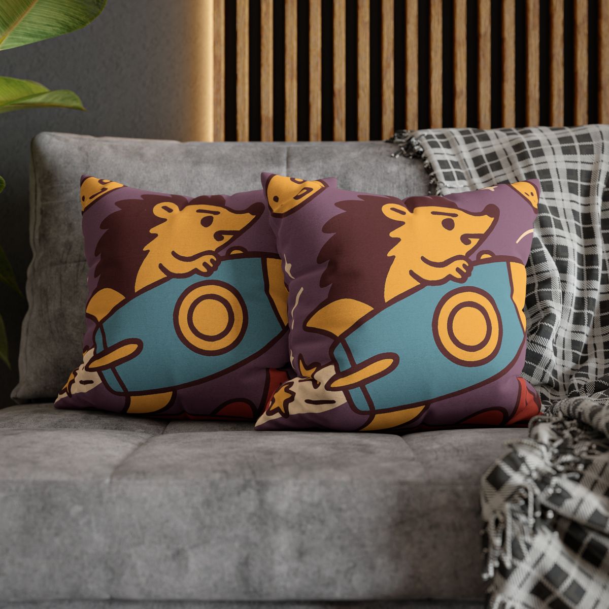 Rocket-Riding Hedgehog designer print pillow cases